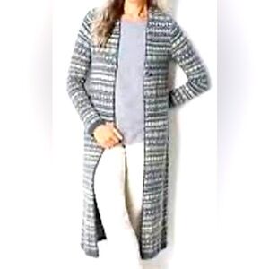 J Jill Long Fair Isle Cardigan Small Gray Fall Super Soft Cozy Single Button
